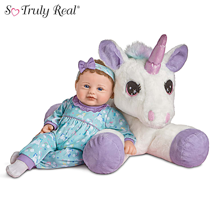 Baby Doll And Sparkle Plush Unicorn Set 