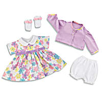 Cute And Classic Dress Baby Doll Accessory Set That Fits Dolls 16-19  Featuring A Custom-Designed Spring Floral Print Dress With Matching Cardigan