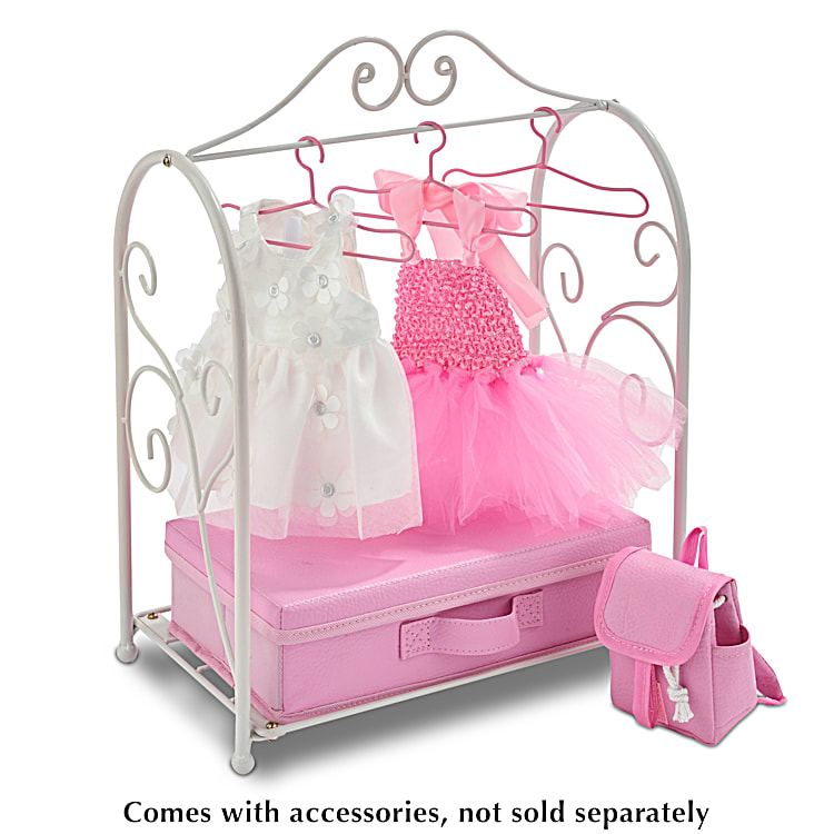 White Metal Doll Armoire For Dolls Up To 20 That Comes With 2 Doll