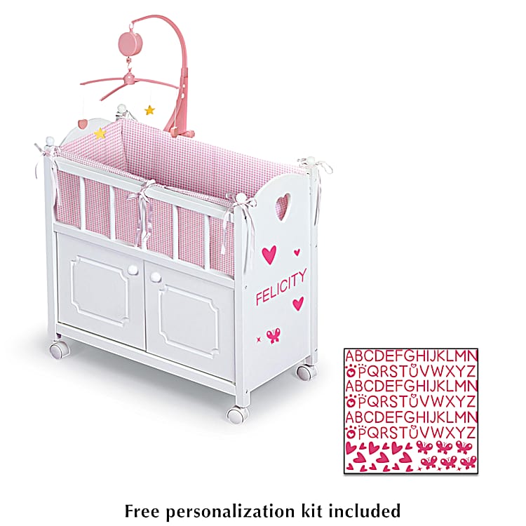 White ABS Doll Crib Miniature Bed - Dollhouse Nursery Furniture With Accessories For Kids Role Play