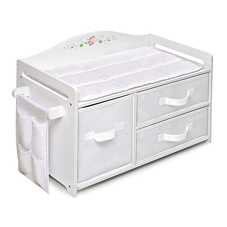 Wooden Doll Care Station For Kids 6 With 3 Removeable Baskets For Storage And Fits Dolls Up To 20
