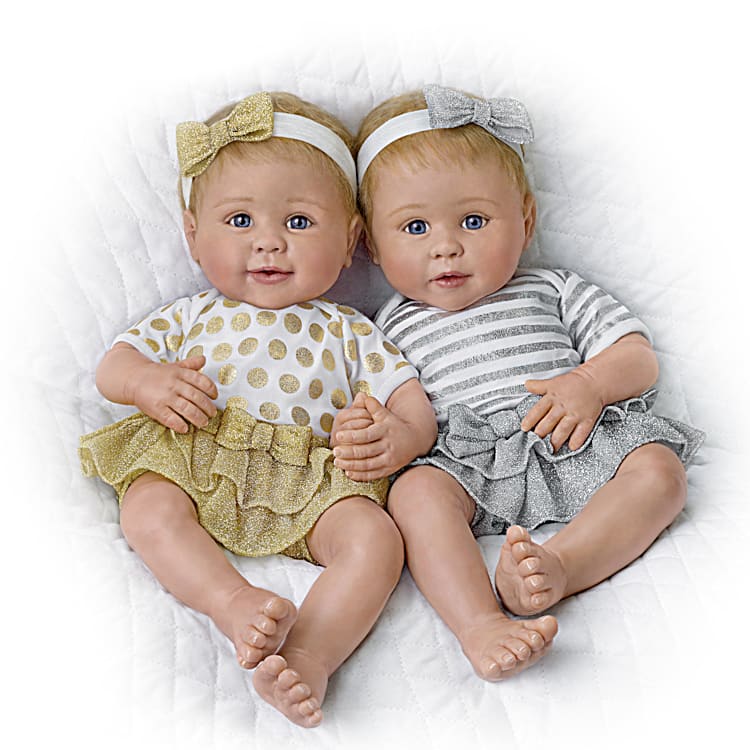 Silver And Gold Twins Silicone Baby Doll Set