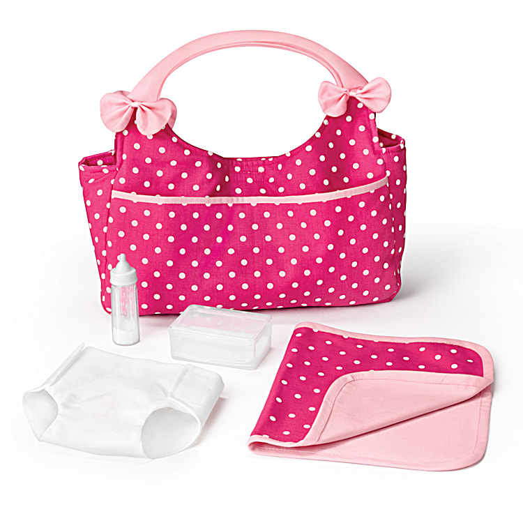 Polka Dot Diaper Bag With Large Front Pocket & Inside Pouches Baby