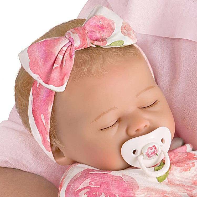 Marissa May Rosie Baby Doll With Custom Rose Print Swaddle Blanket