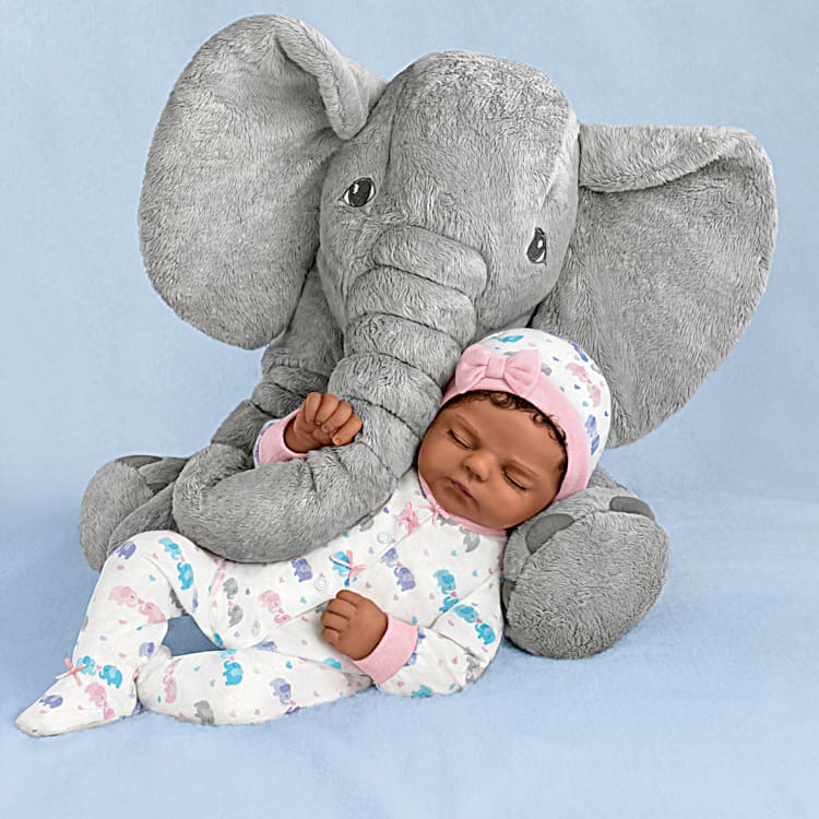Nia Baby Doll And Peanut Plush Elephant Set