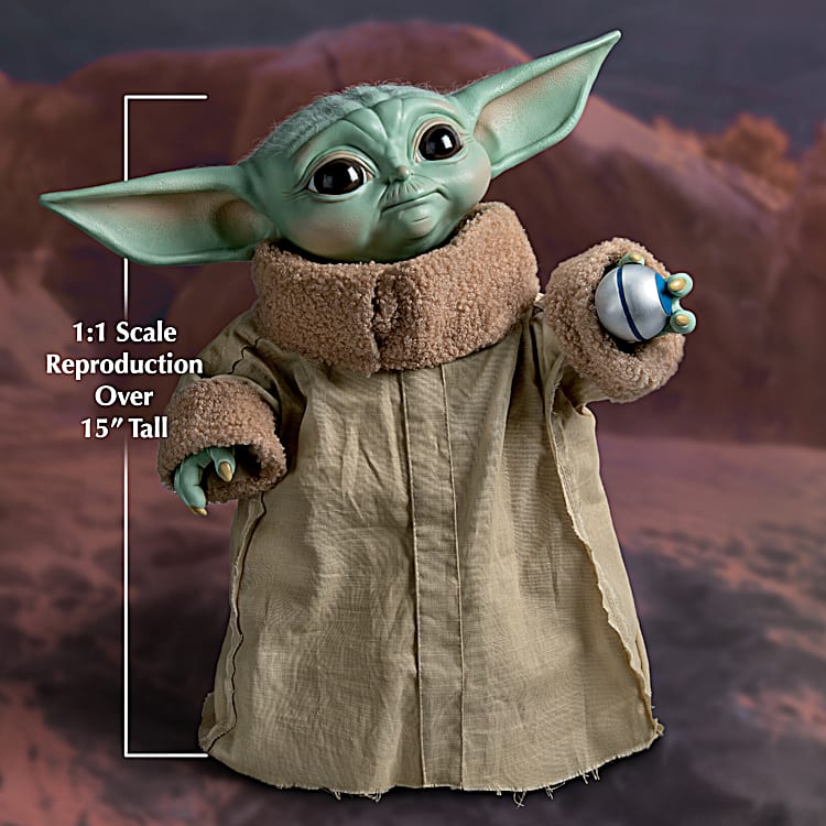 STAR WARS 1:1-Scale 15.5 Tall Hand-Painted Grogu Portrait Figure With Fuzzy  Hair And Articulated Head