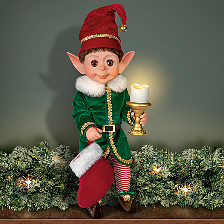 Charlie The Christmas Elf 14 Tall Poseable Doll Featuring An Elaborate  Fabric Costume With Illuminating Candle