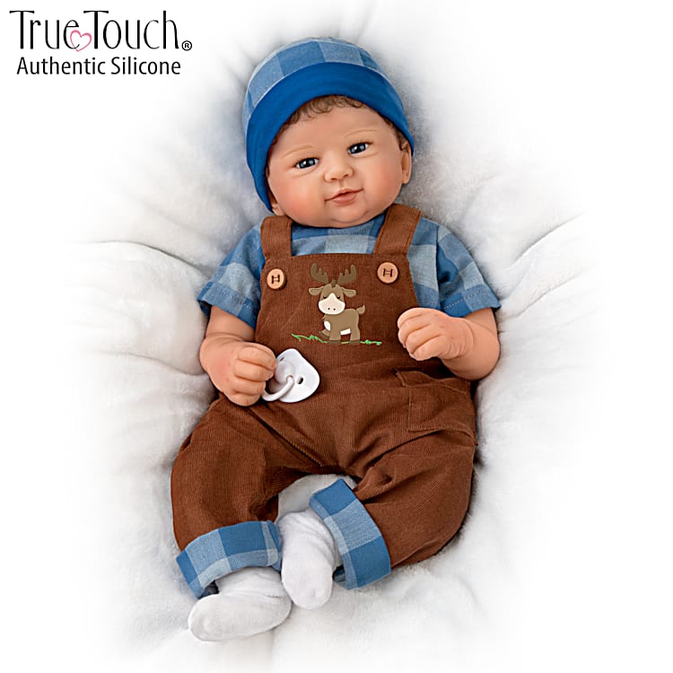 Adventure Awaits Baby Doll Featuring An Outdoor-Themed Outfit With Blue  Plaid Shirt, Matching Hat And Brown Corduroy Longalls