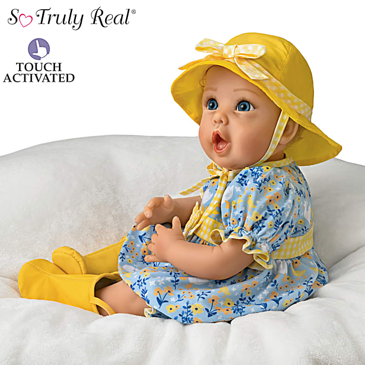 So Truly Real Singing In The Rain Realistic Baby Doll That Babbles With Custom 4 Piece Rain Themed Ensemble Complete With Rain Boots And A Bucket Hat