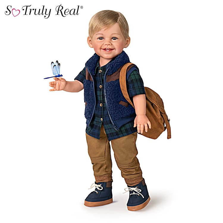 So Truly Real Little Explorer Hand-Painted Toddler Doll With Custom Outfit  Including A Plaid Shirt, Khaki Joggers, Sherpa Vest And Boots