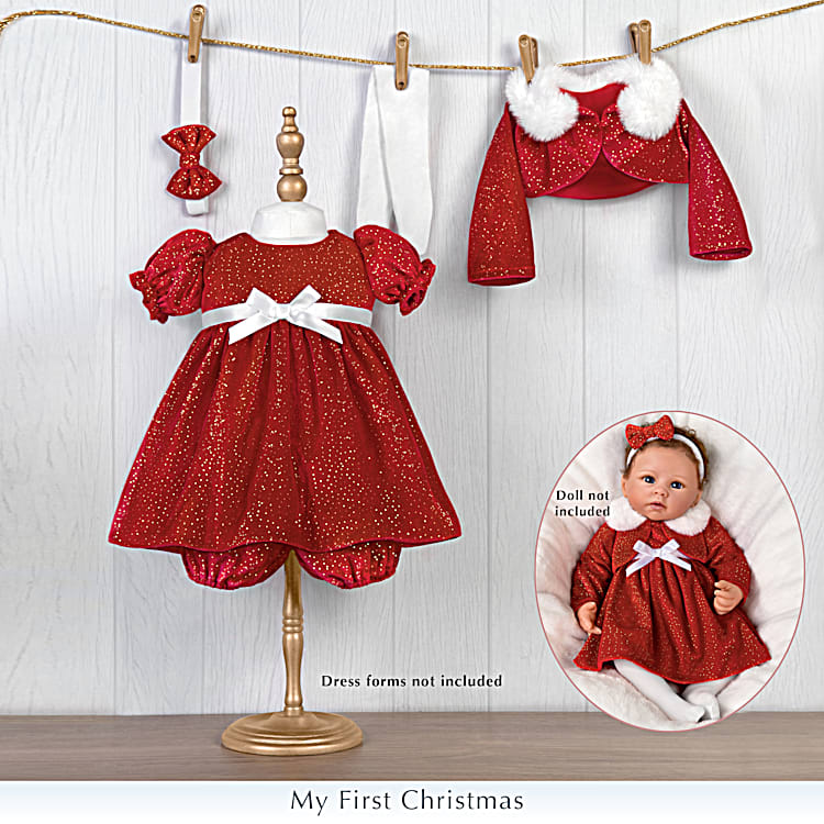 My First Christmas 5-Piece Red Sateen Dress Custom Baby Doll Ensemble That  Fits Dolls 17 To 19 By Designer Victoria Jordan