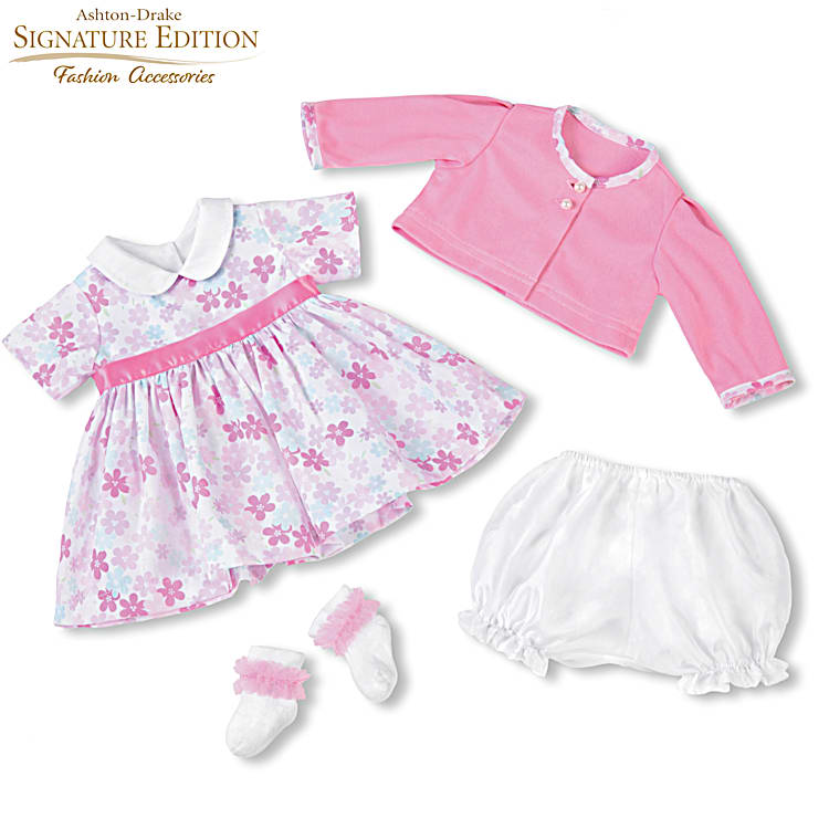 Garden Party 4 Piece Floral Print Dress Baby Doll Ensemble That Fits Dolls 17 To 19 By Designer Victoria Jordan