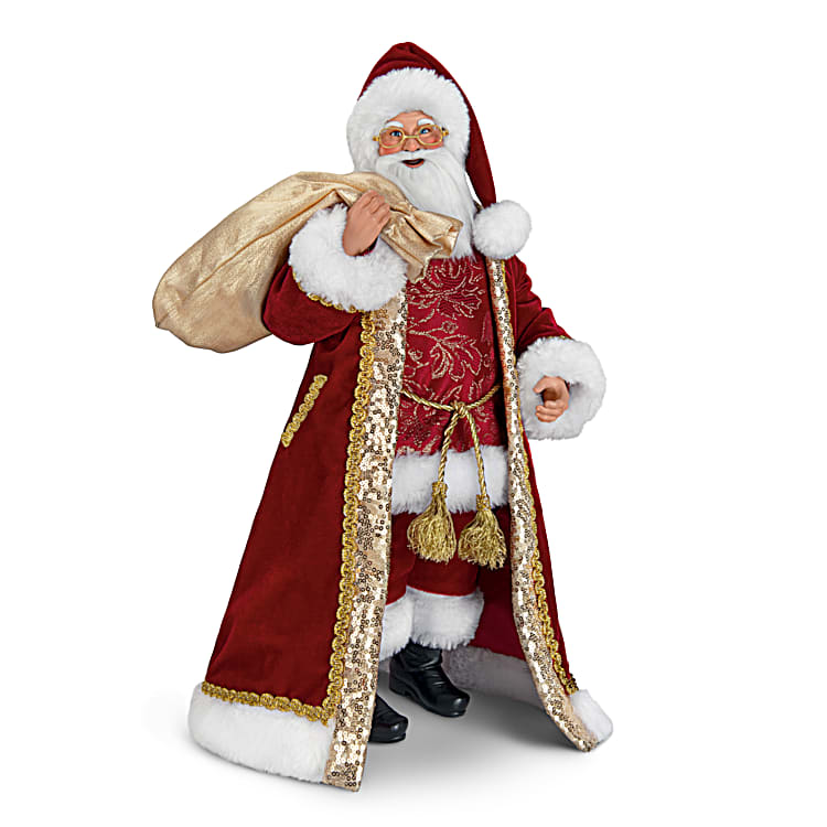St. Nick Santa Doll Featuring A Faux Red Velvet Costume With
