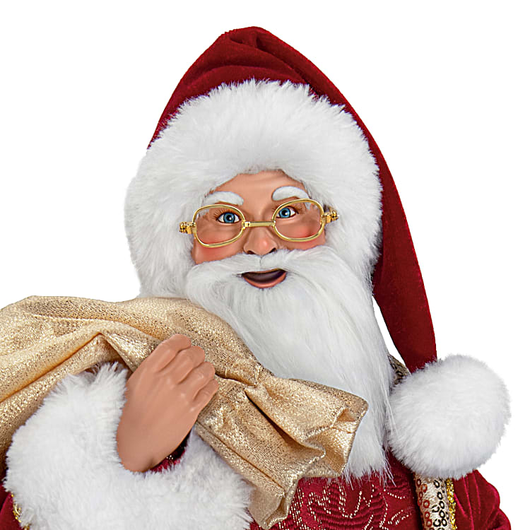St. Nick Santa Doll Featuring A Faux Red Velvet Costume With