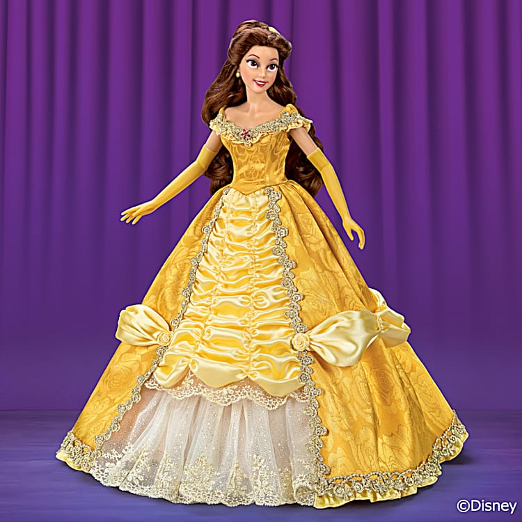 Disney 15 Tall Porcelain-Blend Poseable Belle Portrait Figure With A Golden  Jacquard Satin Dress