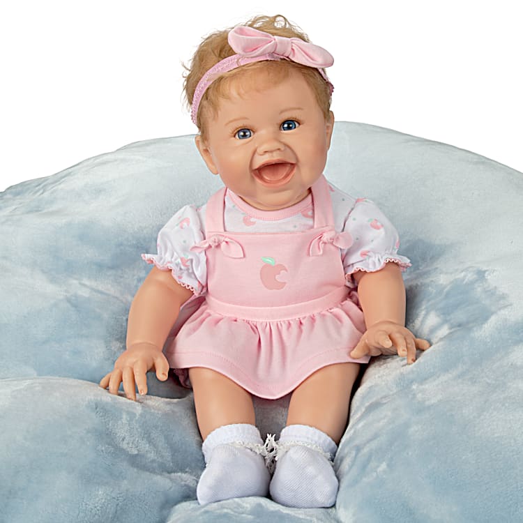 Hand Painted Realistic Baby Doll With Custom Designed Pinafore Dress And Comes With Purple Glasses