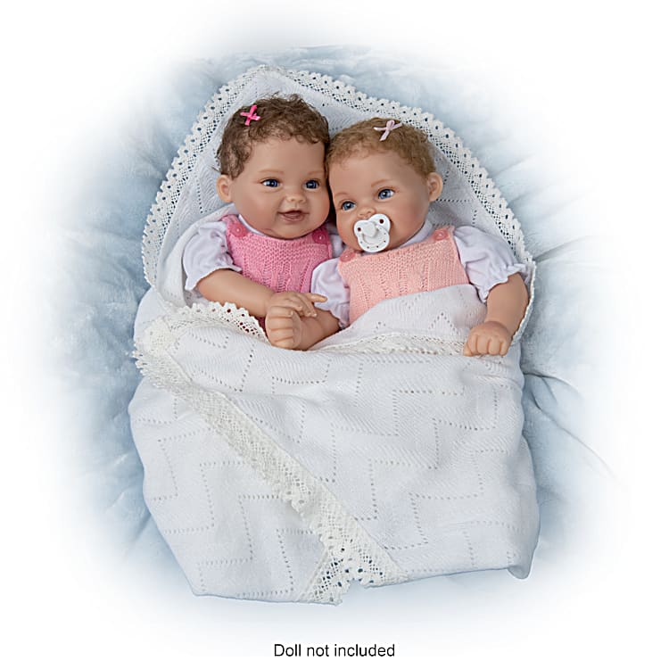 Ultra Soft Knit White Baby Doll Comfort Blanket Trimmed With Lace And Measures 28 x28