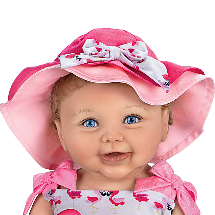 Hand-Painted Realistic Baby Doll Featuring A Flamingo Print