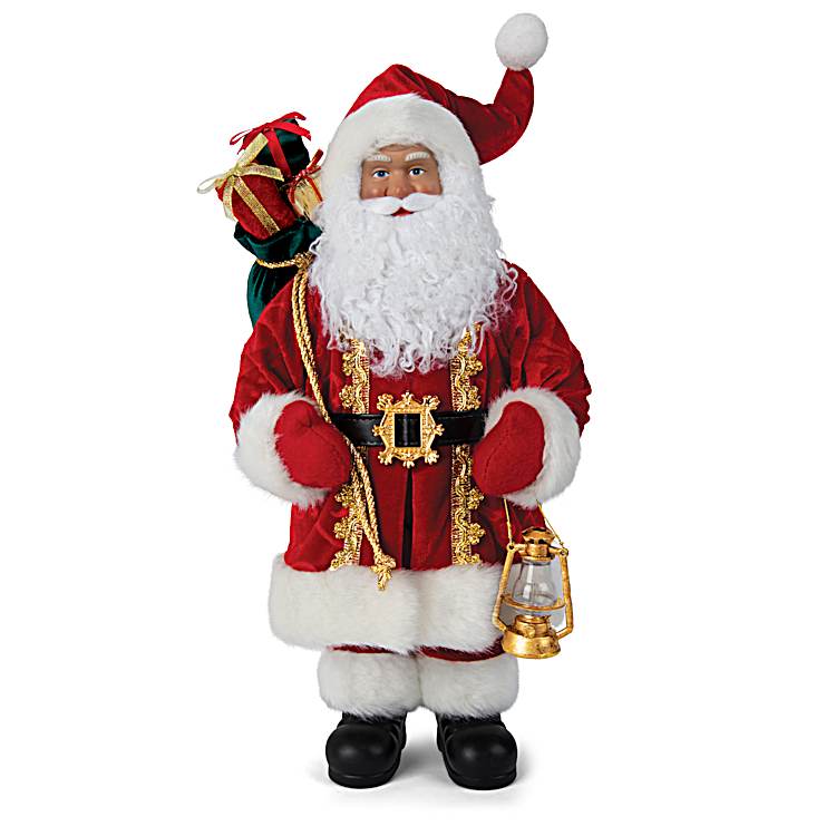 16 Tall Santa Doll Wearing A Tailored Red Velvet Coat And Holding
