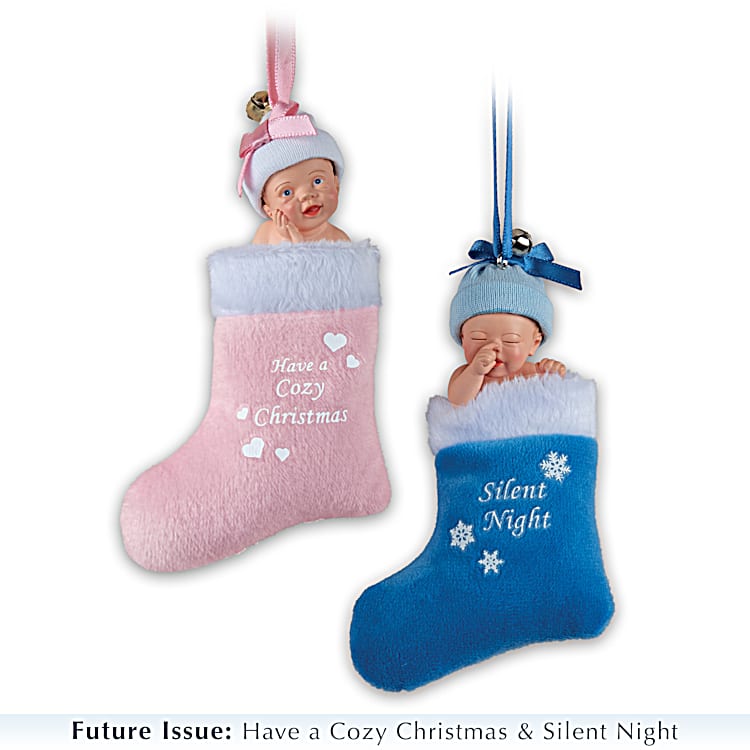 Fabric Stocking Ornament Collection With Hand-Painted Miniature