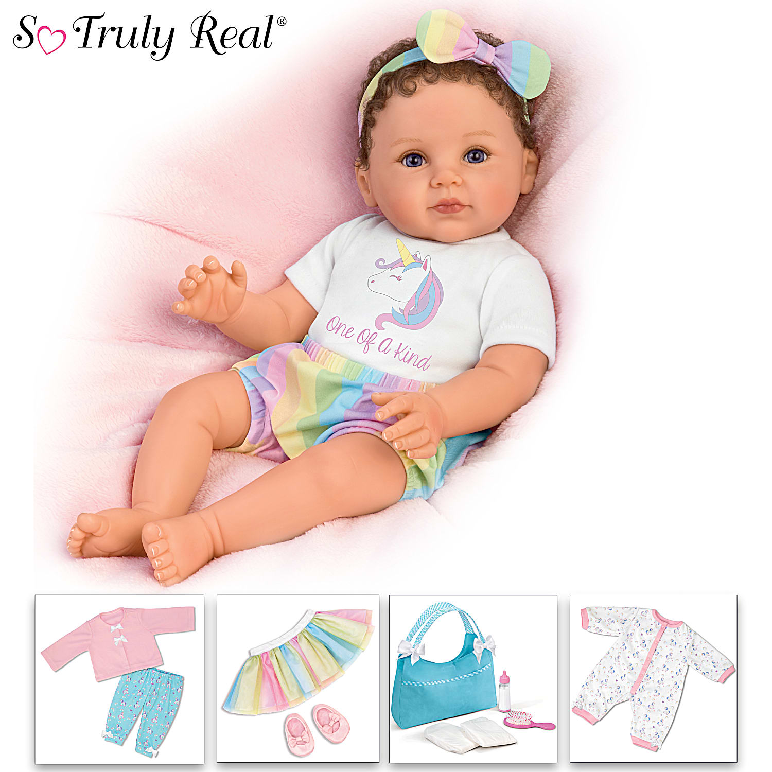 One-Of-A-Kind Katherine Baby Doll And Accessory Set With A Outfit Which Includes Cardigan, Pants, Tutu, Skirt, Sleeper &