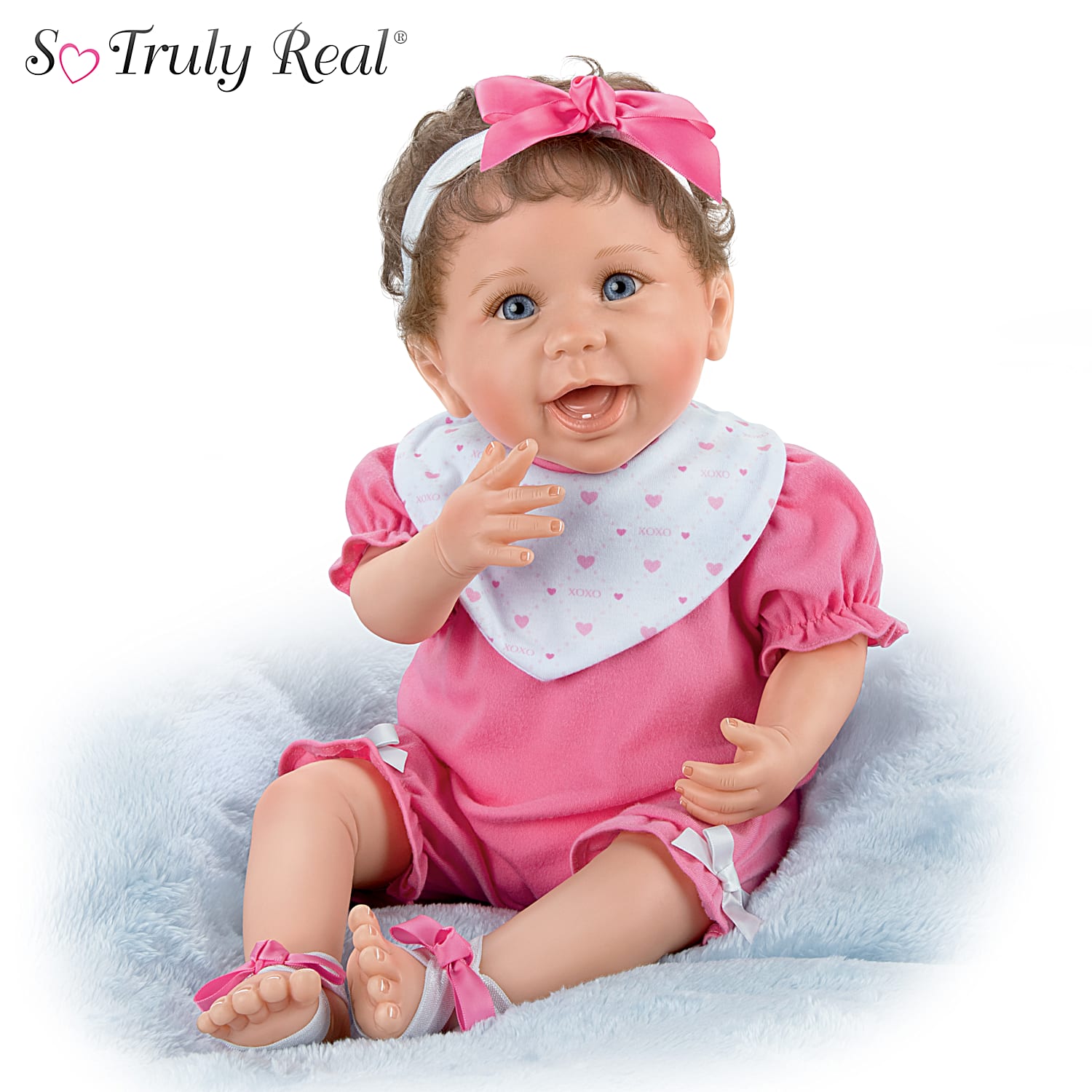 Hand-Painted Realistic Baby Doll Featuring A Ruffled Pink Bubble