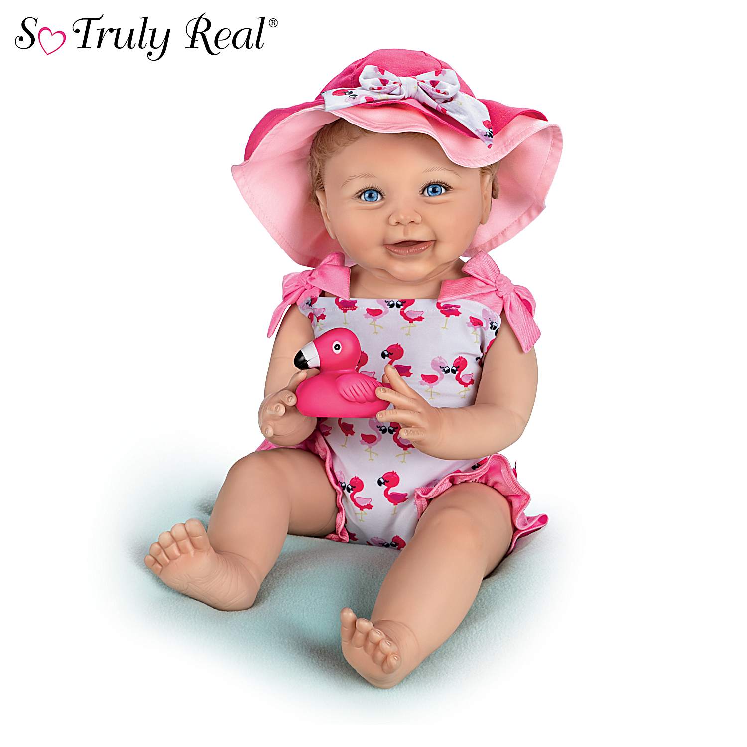 Hand-Painted Realistic Baby Doll Featuring A Flamingo Print
