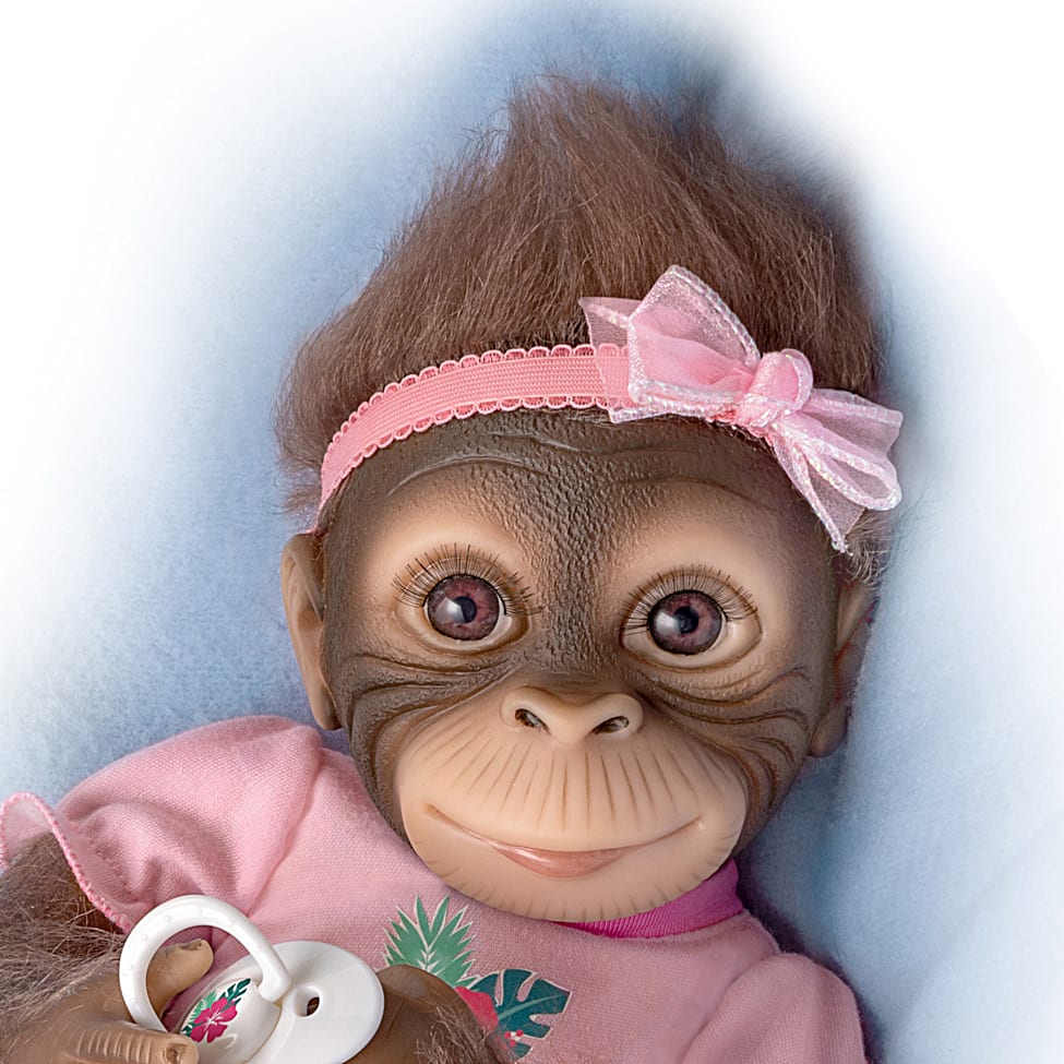 So Truly Real Snuggle Suri Vinyl Monkey Baby Doll With Hand Applied Mohair Custom Designed Animal Print Bunting And Pacifier