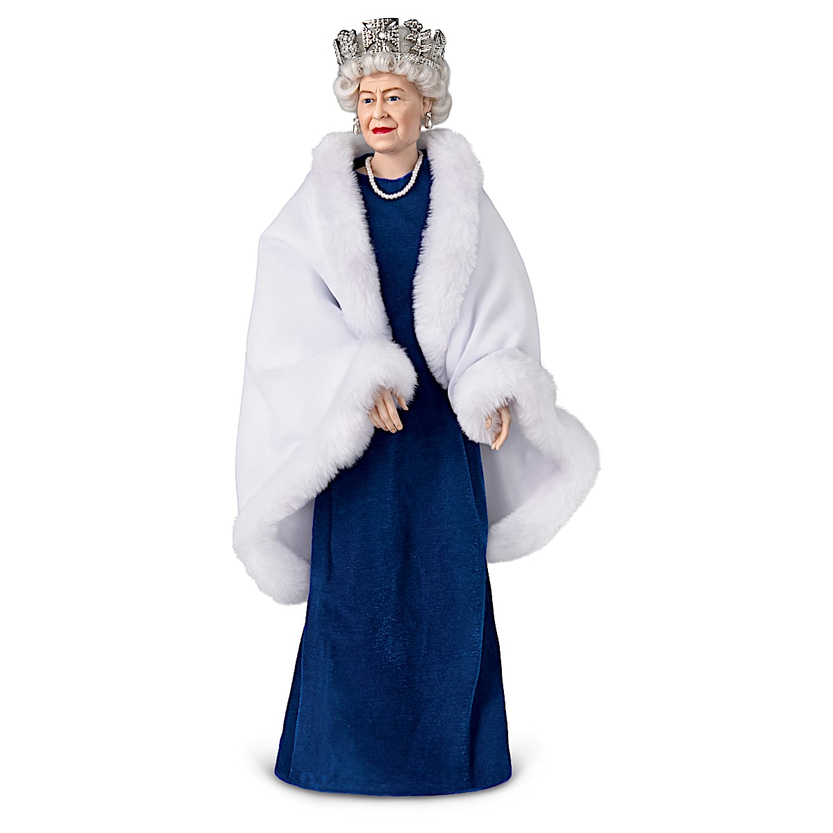 Queen Elizabeth II Portrait Doll Featuring Luxurious Costuming And A