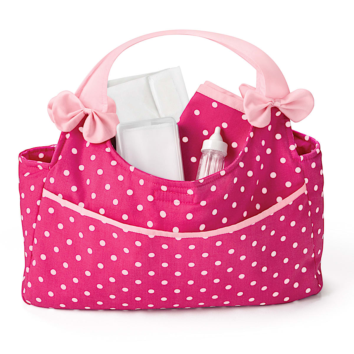 Polka Dot Diaper Bag With Large Front Pocket & Inside Pouches Baby Doll