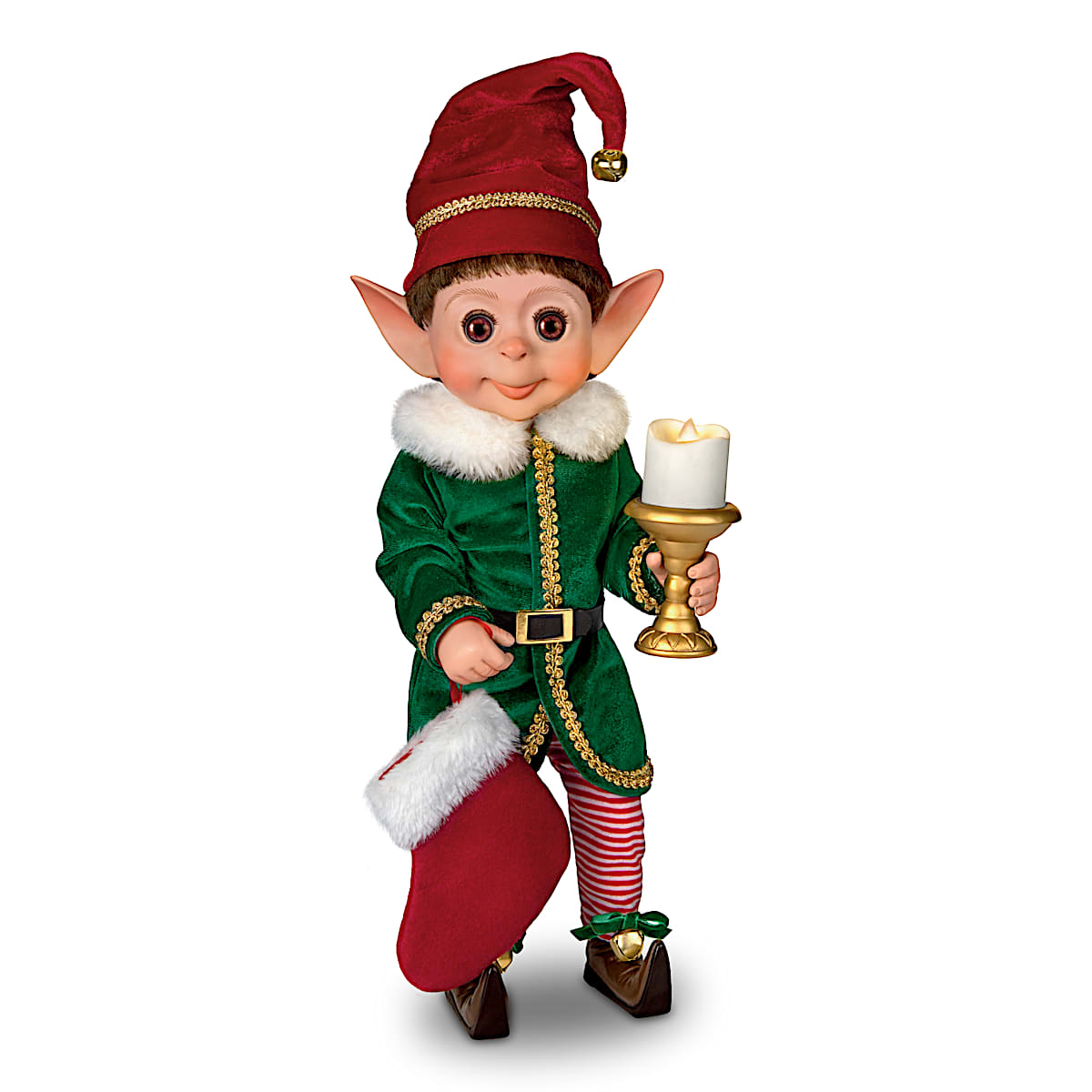 Charlie The Christmas Elf 14 Tall Poseable Doll Featuring An Elaborate  Fabric Costume With Illuminating Candle