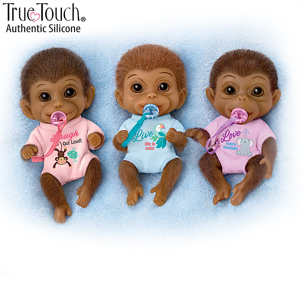 Happy Little Handfuls Miniature Silicone Monkey Doll Collection Featuring  Hand-Rooted Hair On Arms, Legs & Heads With Pacifiers And Custom Outfits