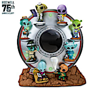 Miniature Alien Figure Collection With Light-Up UFO Display