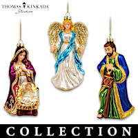 Thomas Kinkade Art-Inspired Blown-Glass Nativity Ornaments