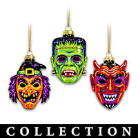 Vintage Halloween Masks Blown-Glass Ornament Collection