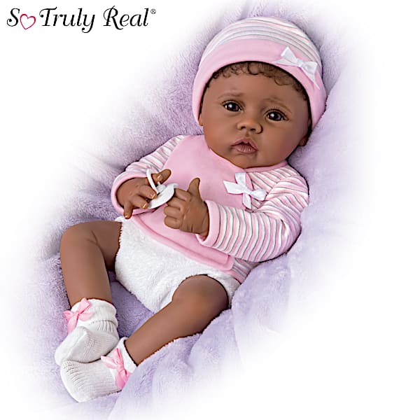 So Truly Real Blessing From The Start Vinyl Baby Doll By Artist Linda Murray Featuring A Custom Pink Striped Outfit With Magnetic Pacifier