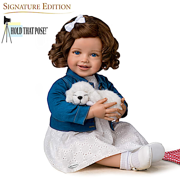 So Truly Real My New Best Friend Child Doll Plush Puppy Set By Artist Ping Lau Featuring An Outfit With A Denim Jacket Realistic Mary Jane Shoes