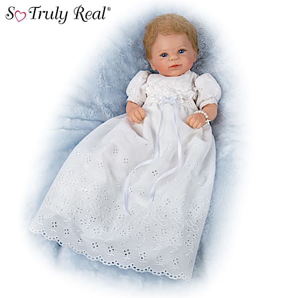 Hand-Painted Religious Lifelike Baby Doll With Faux-Pearl Bracelet