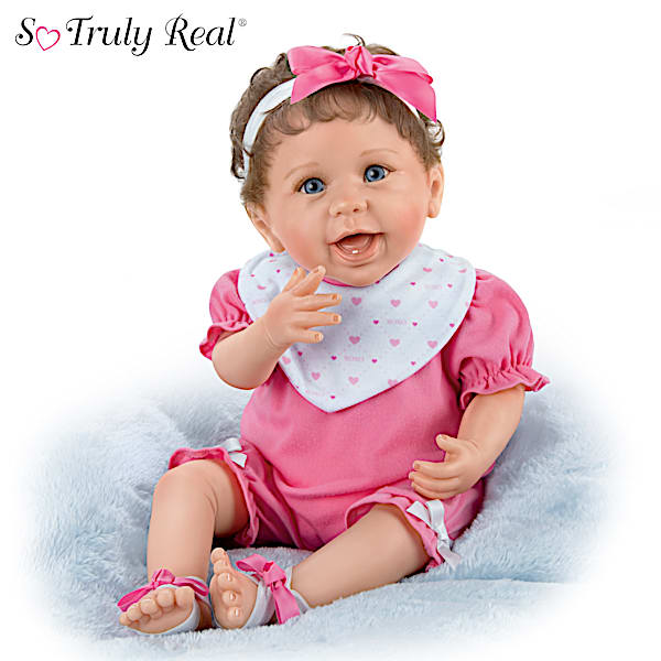 Hand-Painted Realistic Baby Doll Featuring A Ruffled Pink Bubble