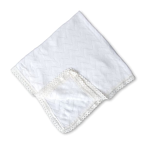 Ultra Soft Knit White Baby Doll Comfort Blanket Trimmed With